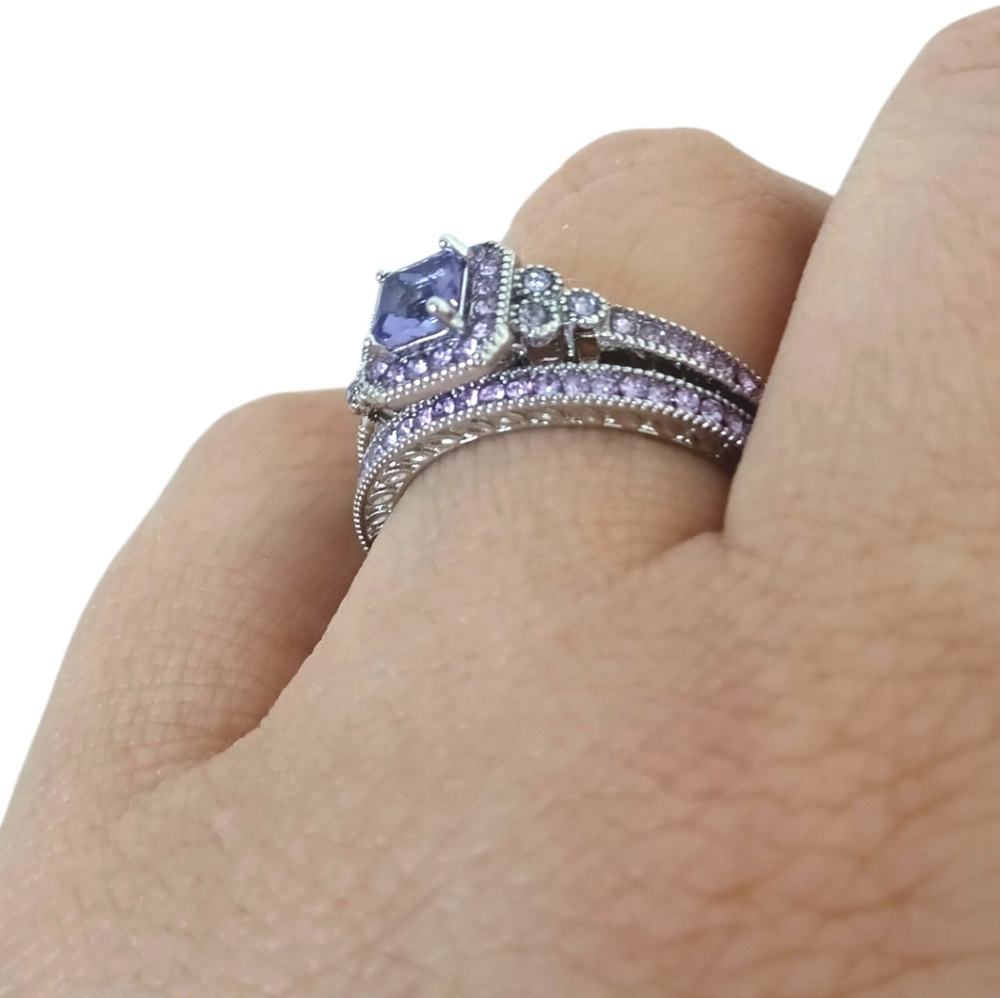 Lilac Purple Gemstone ring silver Plated Fancy Costume Jewelry Sparkle Square